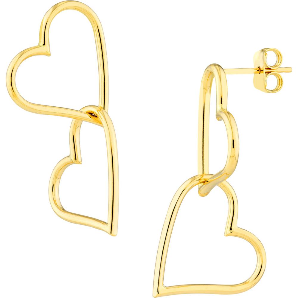 Olas d'Oro - 14K Yellow Gold Double Open Heart Dangle Earrings - 1.80 Grams Total Weight