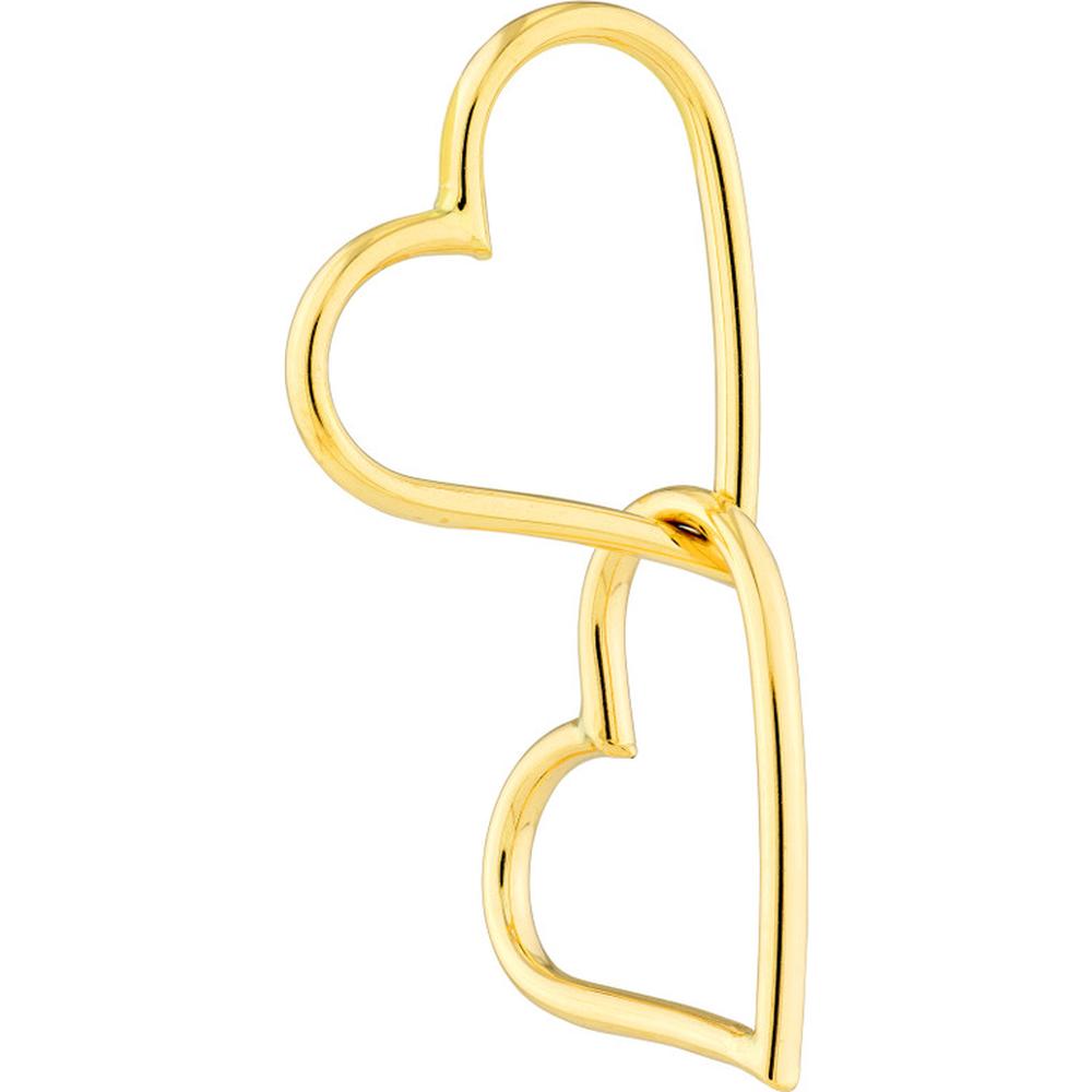 Olas d'Oro - 14K Yellow Gold Double Open Heart Dangle Earrings - 1.80 Grams Total Weight