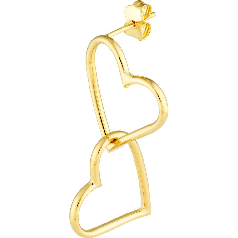 Olas d'Oro - 14K Yellow Gold Double Open Heart Dangle Earrings - 1.80 Grams Total Weight