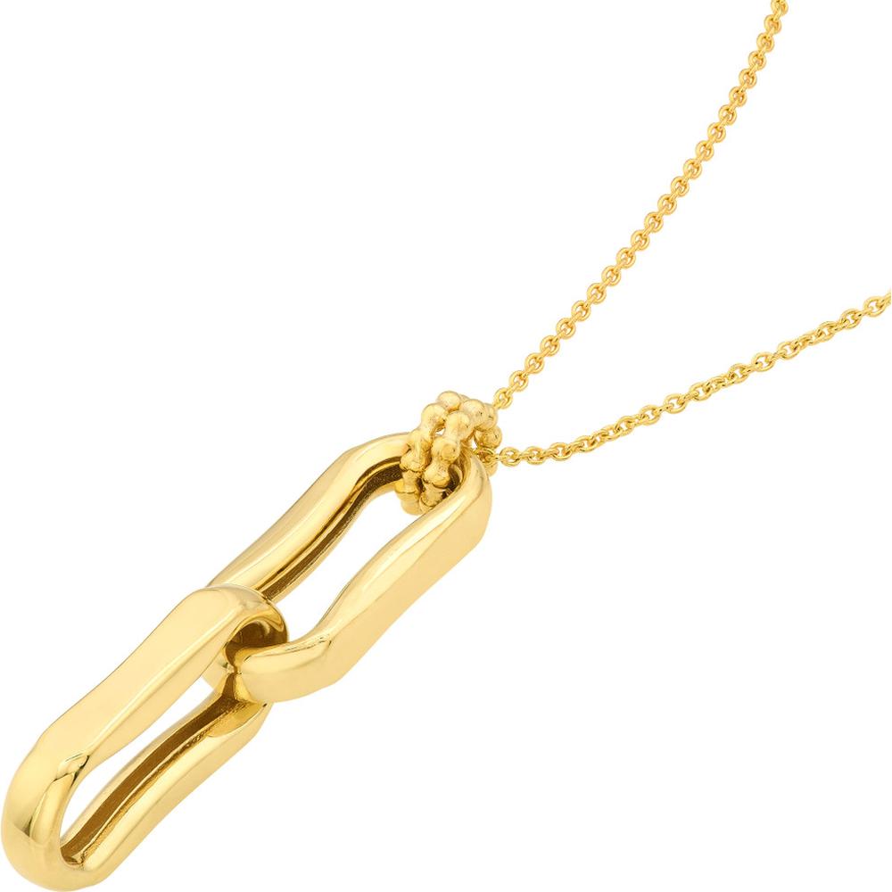 Olas d'Oro - 14K Yellow Gold Double Oval Link Pendant Necklace with 2" Extender