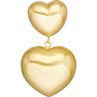 Olas d'Oro - 14K Yellow Gold Double Puff Heart Dangle Earrings 7.55 Grams Total Weight