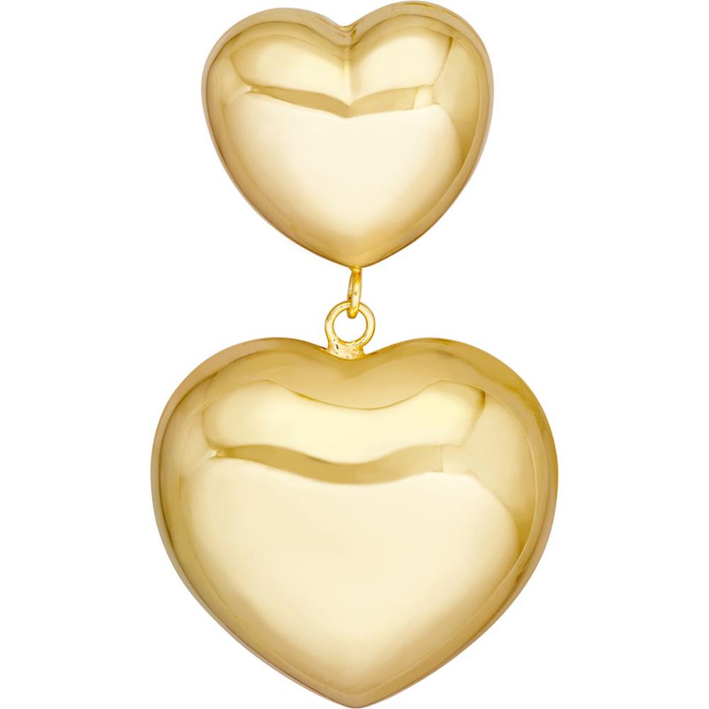 Olas d'Oro - 14K Yellow Gold Double Puff Heart Dangle Earrings 7.55 Grams Total Weight