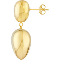 Olas d'Oro - 14K Yellow Gold Double Puff Heart Dangle Earrings 7.55 Grams Total Weight