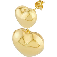 Olas d'Oro - 14K Yellow Gold Double Puff Heart Dangle Earrings 7.55 Grams Total Weight