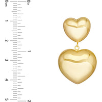 Olas d'Oro - 14K Yellow Gold Double Puff Heart Dangle Earrings 7.55 Grams Total Weight