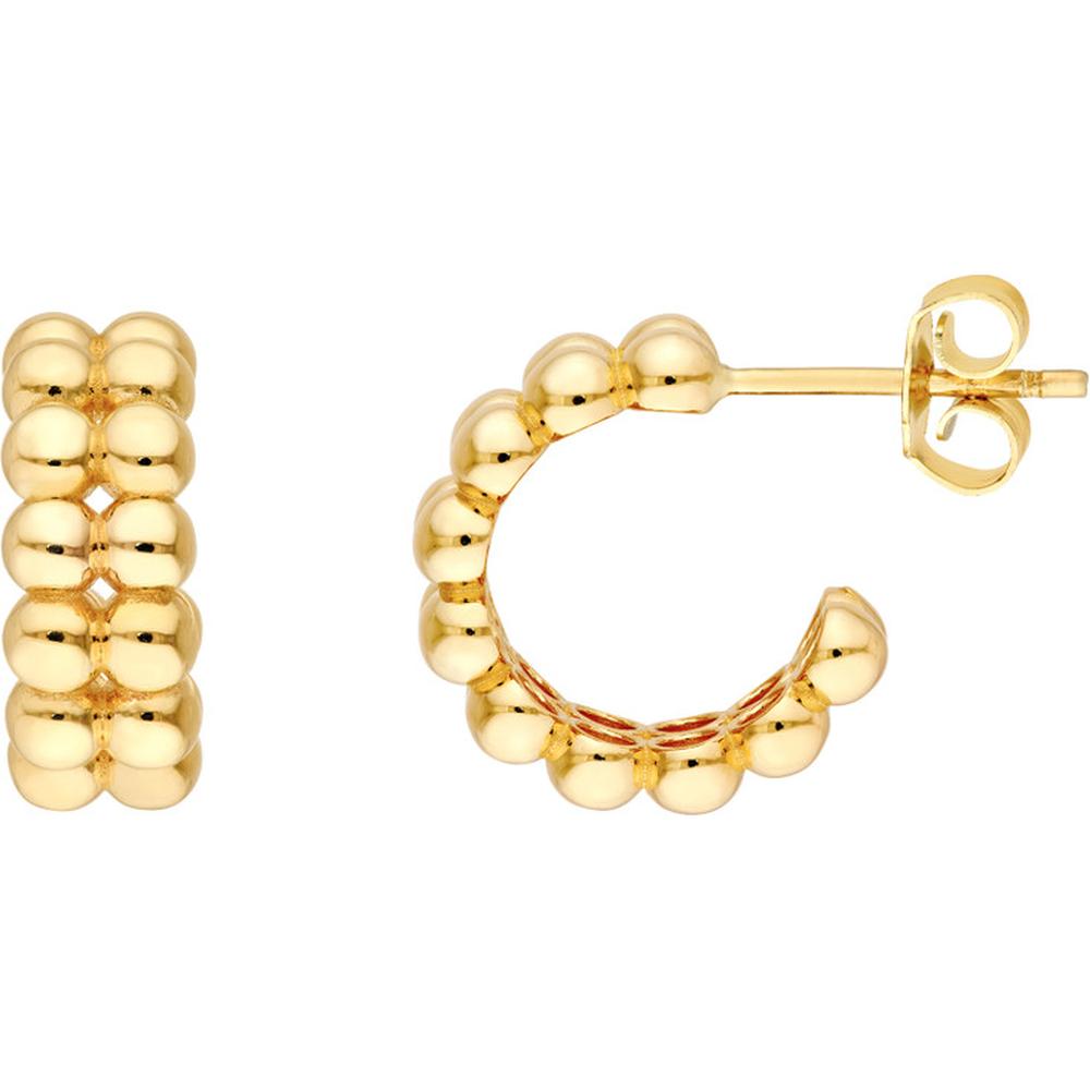 Olas d'Oro - 14K Yellow Gold Double Row Beaded Hoop Earrings - 3.73 Grams Total Weight