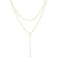 Olas d'Oro - 14K Yellow Gold Double Stranded Bead Station Drop Necklace Adjustable to 17 Inches