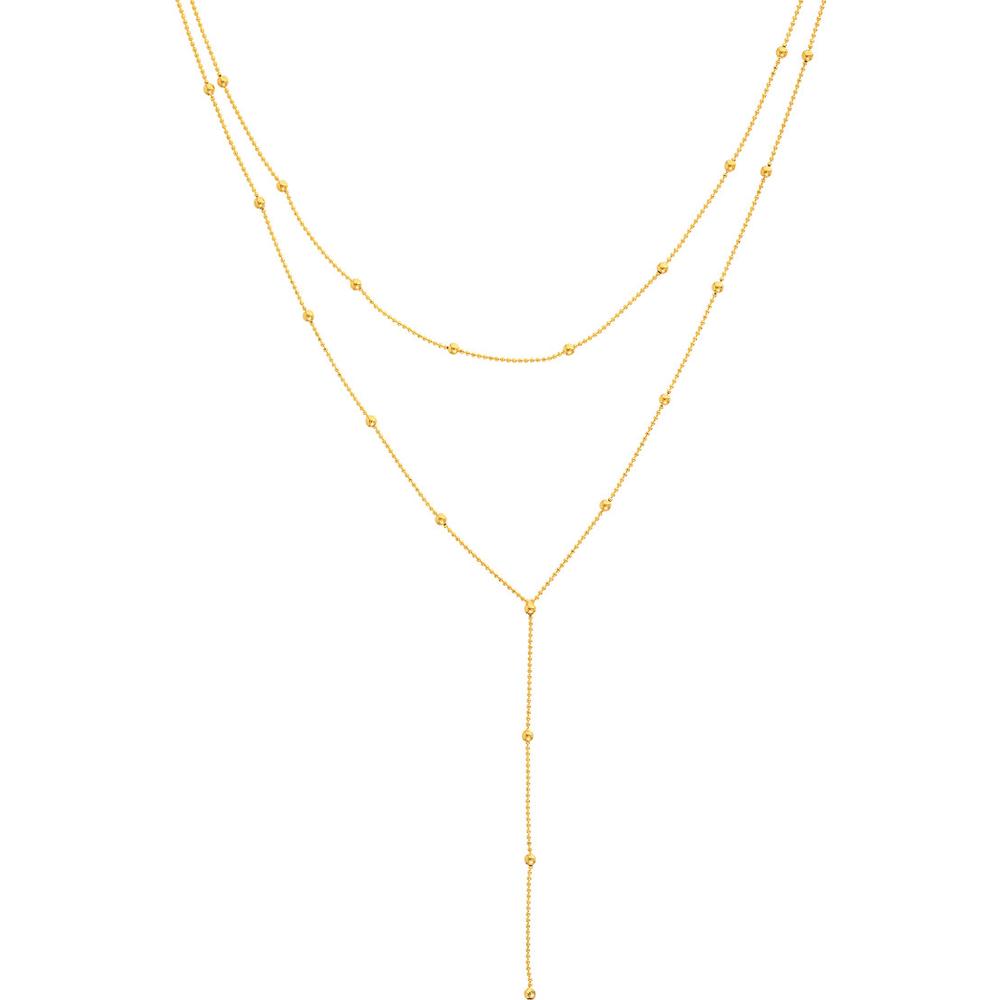 Olas d'Oro - 14K Yellow Gold Double Stranded Bead Station Drop Necklace Adjustable to 17 Inches