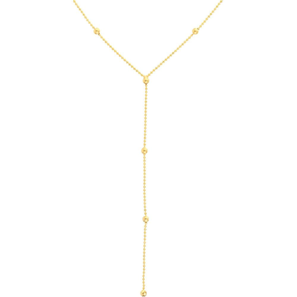 Olas d'Oro - 14K Yellow Gold Double Stranded Bead Station Drop Necklace Adjustable to 17 Inches