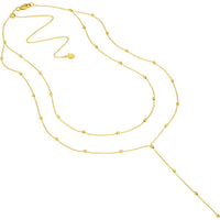 Olas d'Oro - 14K Yellow Gold Double Stranded Bead Station Drop Necklace Adjustable to 17 Inches