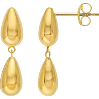 Olas d'Oro - 14K Yellow Gold Double Teardrop Dangle Earrings - 2.01 Grams Total Weight