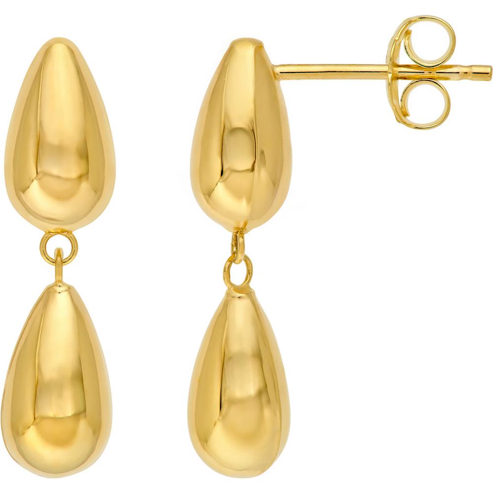 Olas d'Oro - 14K Yellow Gold Double Teardrop Dangle Earrings - 2.01 Grams Total Weight