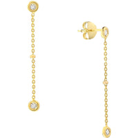Olas d'Oro - 14K Yellow Gold Drop Earrings with Bezel-Set Diamonds and Bead Stations - 0.12 Carat Total Diamond Weight