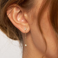 Olas d'Oro - 14K Yellow Gold Drop Earrings with Bezel-Set Diamonds and Bead Stations - 0.12 Carat Total Diamond Weight