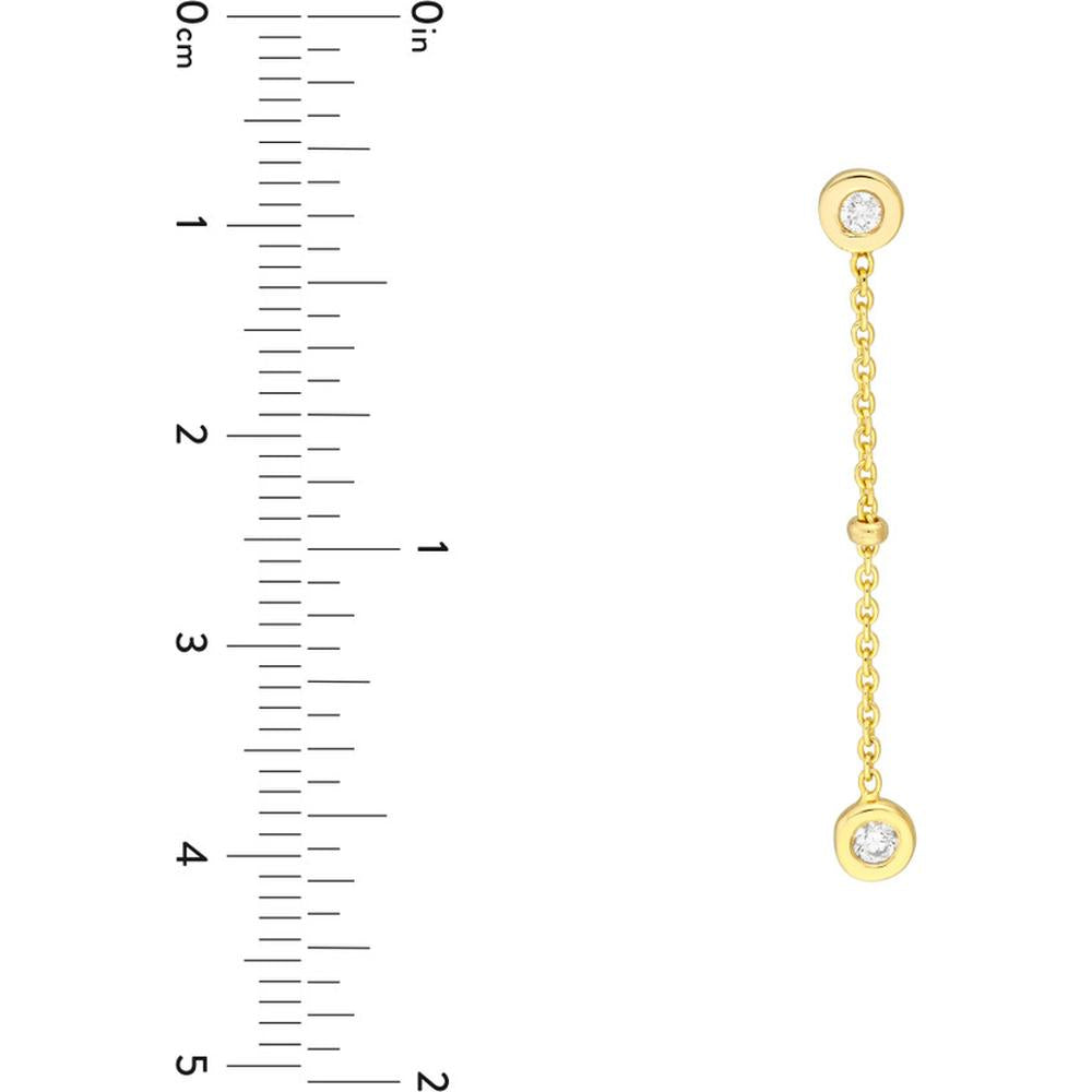 Olas d'Oro - 14K Yellow Gold Drop Earrings with Bezel-Set Diamonds and Bead Stations - 0.12 Carat Total Diamond Weight