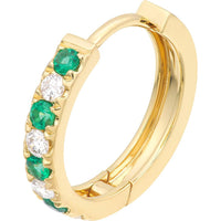 Olas d'Oro - 14K Yellow Gold Emerald & Diamond Huggie Earrings - 1/4 Carat Total Diamond Weight, 2mm Emeralds