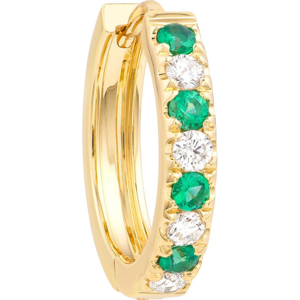 Olas d'Oro - 14K Yellow Gold Emerald & Diamond Huggie Earrings - 1/4 Carat Total Diamond Weight, 2mm Emeralds