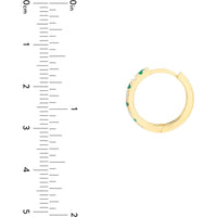 Olas d'Oro - 14K Yellow Gold Emerald & Diamond Huggie Earrings - 1/4 Carat Total Diamond Weight, 2mm Emeralds