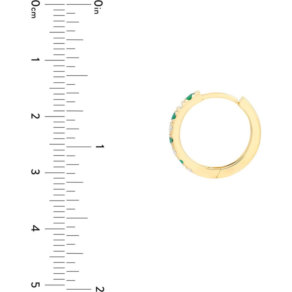 Olas d'Oro - 14K Yellow Gold Emerald & Diamond Huggie Earrings - 1/4 Carat Total Diamond Weight, 2mm Emeralds