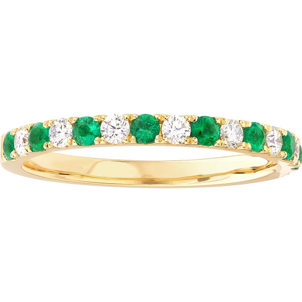 Olas d'Oro - 14K Yellow Gold Emerald and Diamond Stackable Band - 0.48 Carat Total Carat Weight