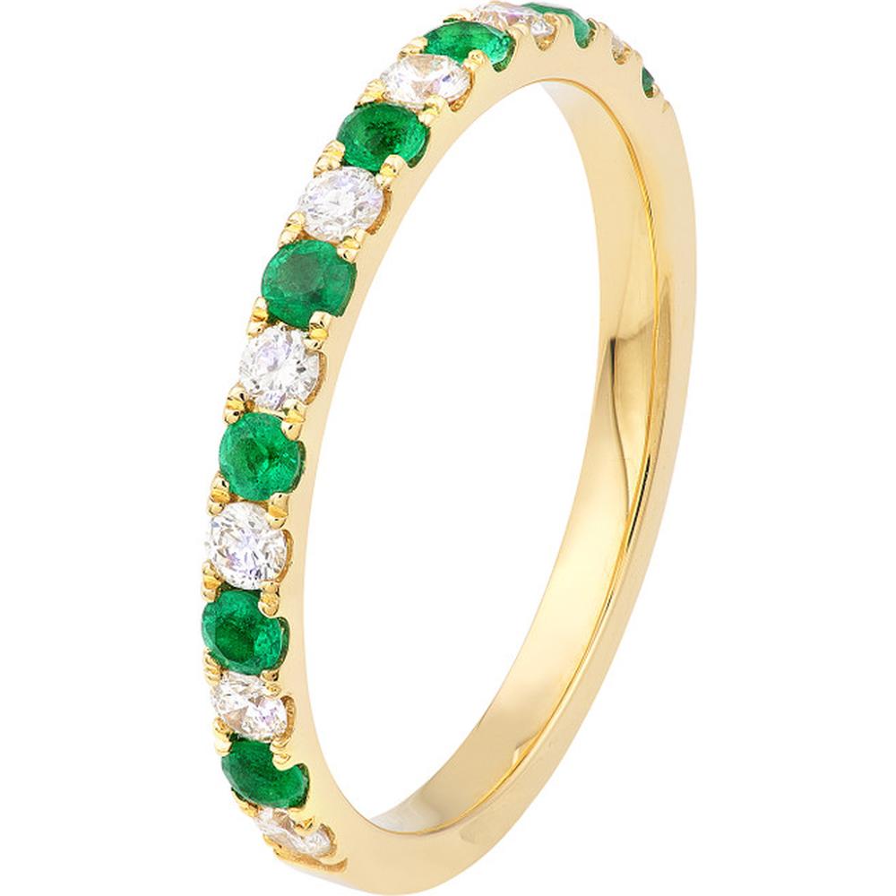 Olas d'Oro - 14K Yellow Gold Emerald and Diamond Stackable Band - 0.48 Carat Total Carat Weight