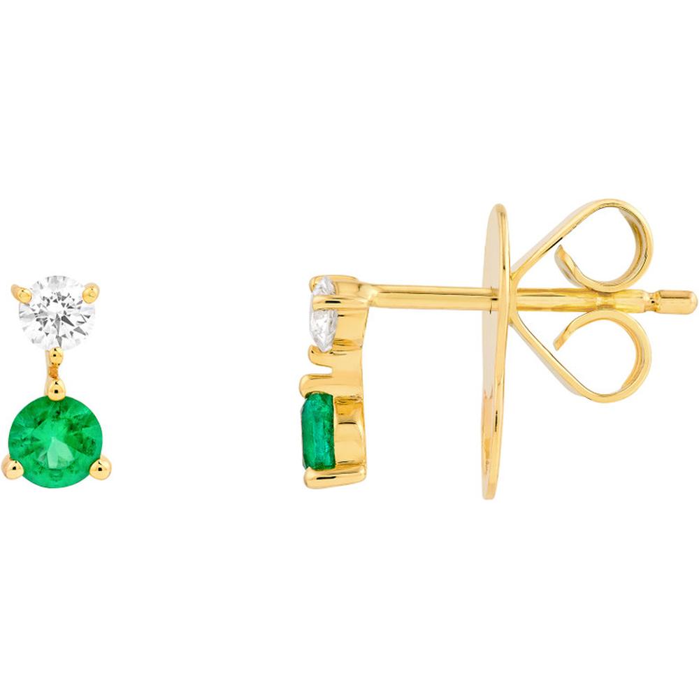 Olas d'Oro - 14K Yellow Gold Emerald & Diamond Stud Earrings - 0.37 Carat Total Weight