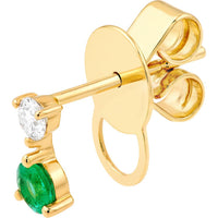 Olas d'Oro - 14K Yellow Gold Emerald & Diamond Stud Earrings - 0.37 Carat Total Weight