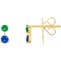 Olas d'Oro - 14K Yellow Gold Emerald & Sapphire Stud Earrings - 0.16 Carat Total Emerald Weight, 0.30 Carat Total Sapphire Weight