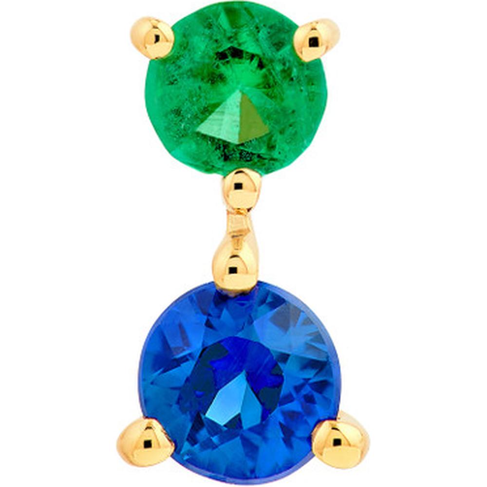 Olas d'Oro - 14K Yellow Gold Emerald & Sapphire Stud Earrings - 0.16 Carat Total Emerald Weight, 0.30 Carat Total Sapphire Weight