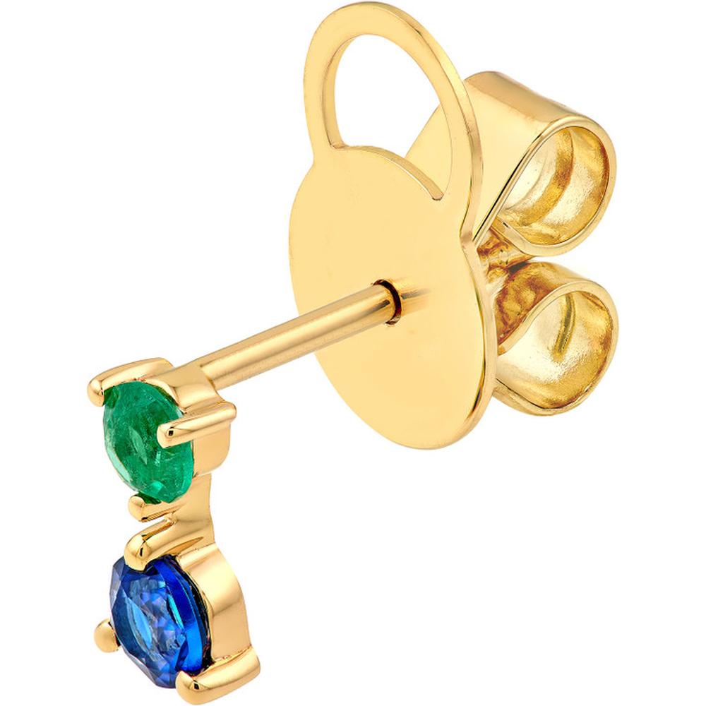 Olas d'Oro - 14K Yellow Gold Emerald & Sapphire Stud Earrings - 0.16 Carat Total Emerald Weight, 0.30 Carat Total Sapphire Weight
