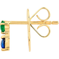 Olas d'Oro - 14K Yellow Gold Emerald & Sapphire Stud Earrings - 0.16 Carat Total Emerald Weight, 0.30 Carat Total Sapphire Weight