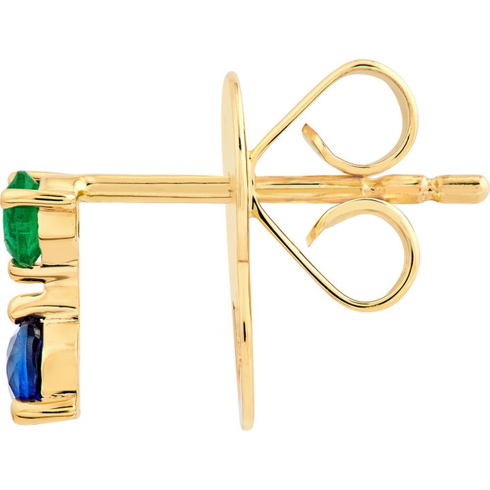 Olas d'Oro - 14K Yellow Gold Emerald & Sapphire Stud Earrings - 0.16 Carat Total Emerald Weight, 0.30 Carat Total Sapphire Weight