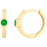 Olas d'Oro - 14K Yellow Gold Emerald Bezel Huggie Earrings - 0.05 Carat Total Emerald Weight