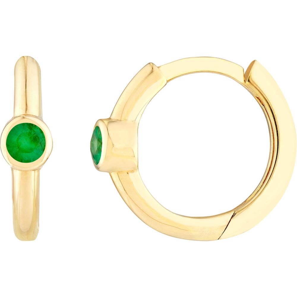 Olas d'Oro - 14K Yellow Gold Emerald Bezel Huggie Earrings - 0.05 Carat Total Emerald Weight