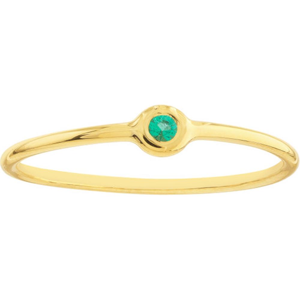 Olas d'Oro - 14K Yellow Gold Emerald Bezel Wire Ring - 0.03 Carat Emerald