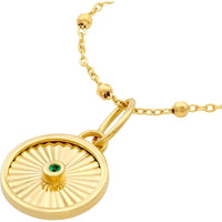 Olas d'Oro - 14K Yellow Gold Emerald Round Radiant Pendant with 0.01 Carat Emerald