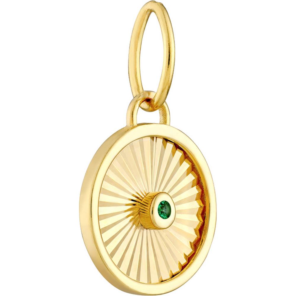 Olas d'Oro - 14K Yellow Gold Emerald Round Radiant Pendant with 0.01 Carat Emerald