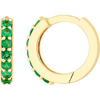 Olas d'Oro - 14K Yellow Gold Emerald Row Hoop Earrings - 0.18 Carat Total Emerald Weight