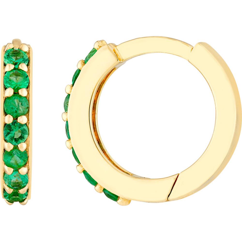 Olas d'Oro - 14K Yellow Gold Emerald Row Hoop Earrings - 0.18 Carat Total Emerald Weight