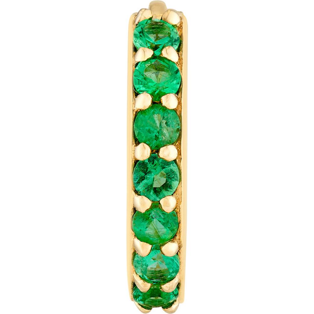Olas d'Oro - 14K Yellow Gold Emerald Row Hoop Earrings - 0.18 Carat Total Emerald Weight