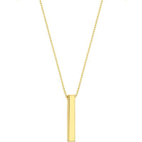 Olas d'Oro - 14K Yellow Gold Engravable 3D Bar Necklace on Bead Chain for Men - 10.26g
