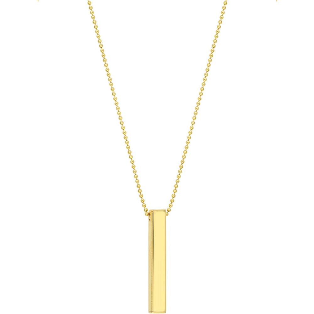 Olas d'Oro - 14K Yellow Gold Engravable 3D Bar Necklace on Bead Chain for Men - 10.26g