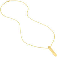 Olas d'Oro - 14K Yellow Gold Engravable 3D Bar Necklace on Bead Chain for Men - 10.26g
