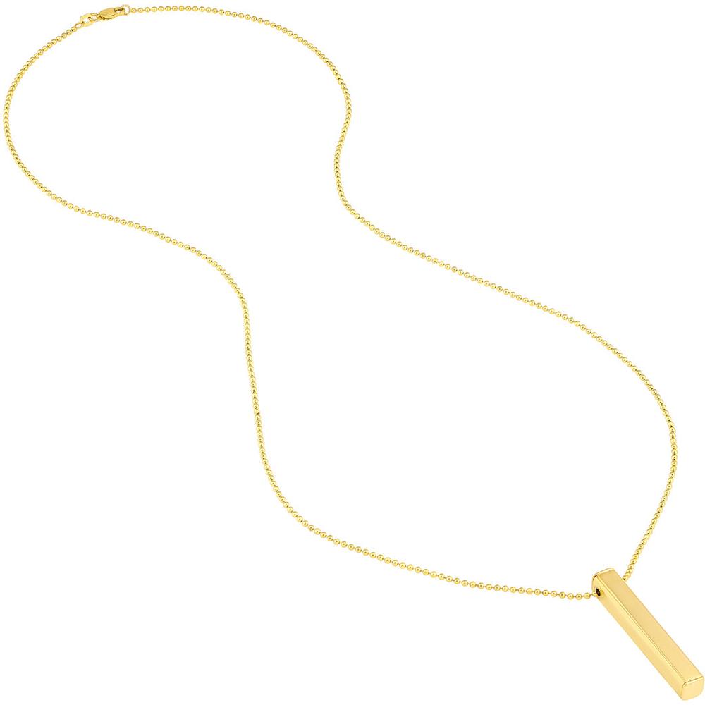 Olas d'Oro - 14K Yellow Gold Engravable 3D Bar Necklace on Bead Chain for Men - 10.26g