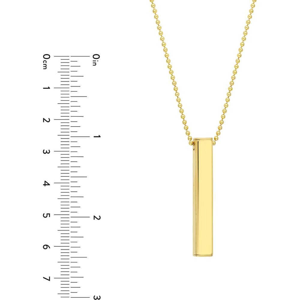Olas d'Oro - 14K Yellow Gold Engravable 3D Bar Necklace on Bead Chain for Men - 10.26g