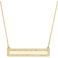 Olas d'Oro - 14K Yellow Gold Engravable Bar Necklace with 1/3 Carat Diamond Border