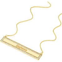 Olas d'Oro - 14K Yellow Gold Engravable Bar Necklace with 1/3 Carat Diamond Border