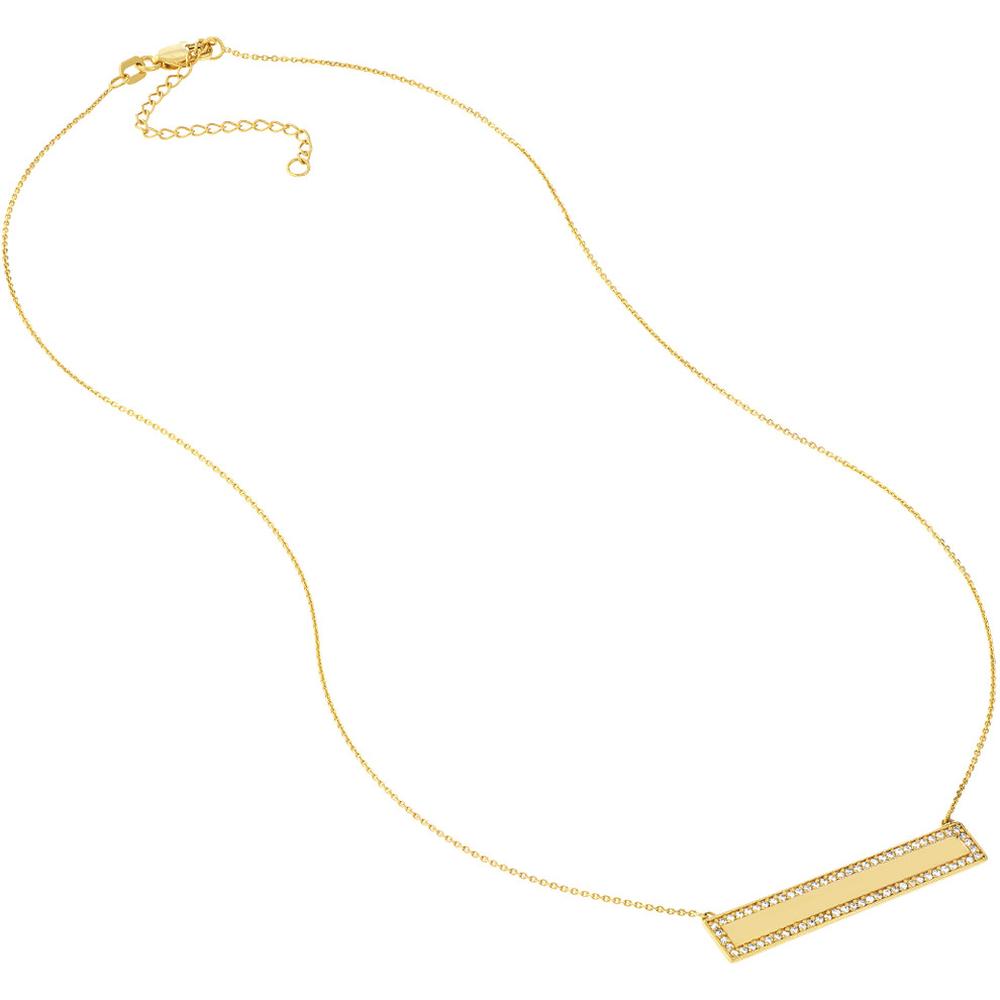 Olas d'Oro - 14K Yellow Gold Engravable Bar Necklace with 1/3 Carat Diamond Border