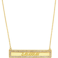 Olas d'Oro - 14K Yellow Gold Engravable Bar Necklace with 1/3 Carat Diamond Border