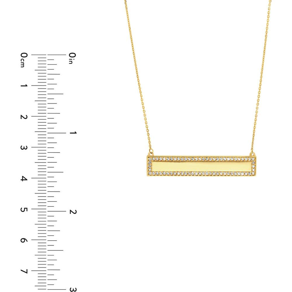 Olas d'Oro - 14K Yellow Gold Engravable Bar Necklace with 1/3 Carat Diamond Border